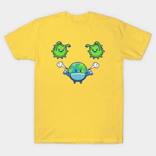 World Fighting Corona Virus Cartoon (3) T-Shirt